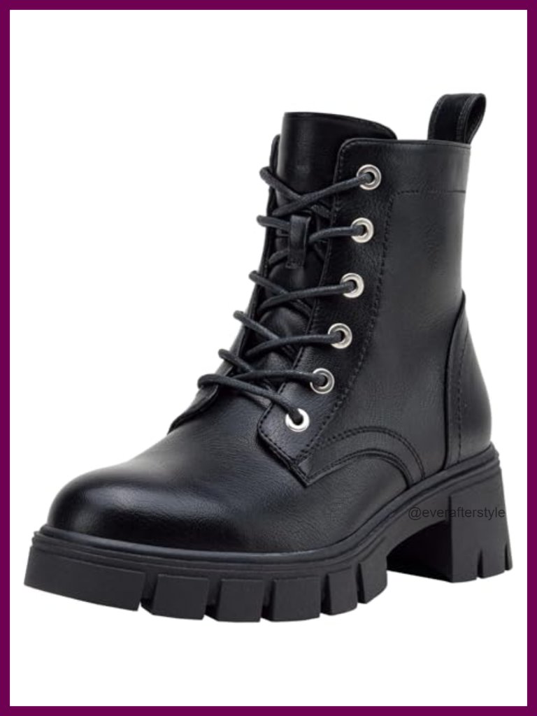 Lace-Up Platform Chunky Heel Combat Booties With Side Zipper